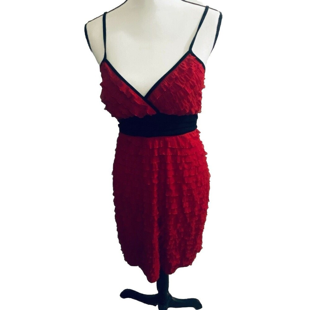 Mcm Dress Valentine Red Halter Mini Multi Layered Ruffled Pads Womens S Petite